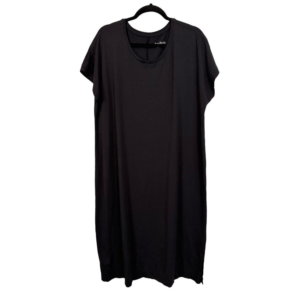 Any Body T-Shirt Midi Dress XL Black Scoop Neck Short Sleeve Loungewear Stretch